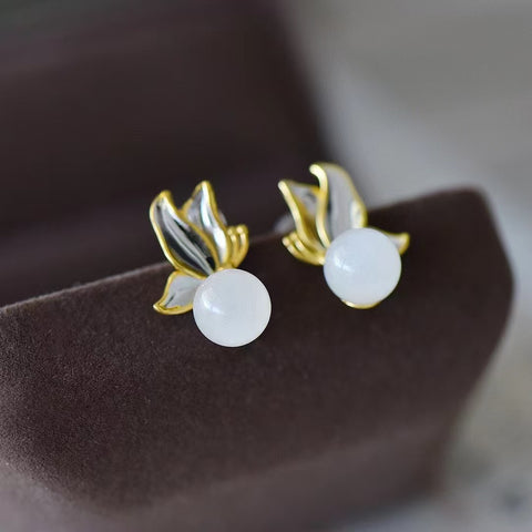 2839-4 Anting Manik-manik Giok Giok Hetian Alami 925 Tatahan Perak Ukuran 8 * 8mm Giok halus dan hangat Termasuk pajak pengiriman