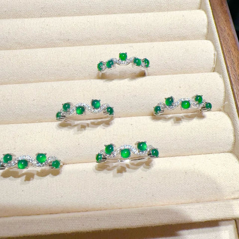 Cincin Riak Jadeite Guatemala Alami dari Guatemala dalam 925 Perak Ukuran 3mm Bergaya Penuh Desain Termasuk pengiriman dan pajak