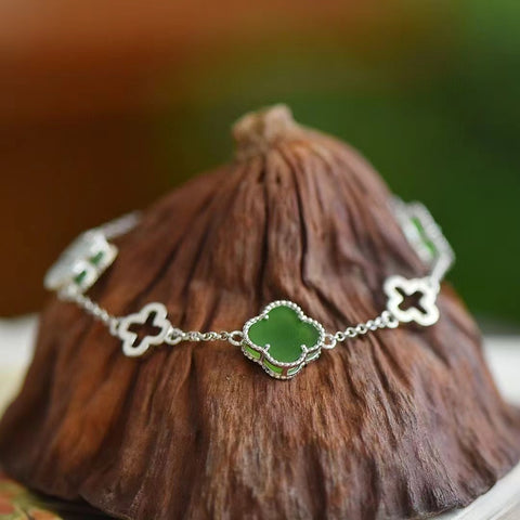 18064 Gelang Semanggi Jasper Alami dari perak 925. Batu gioknya bersih, halus, dan hangat.