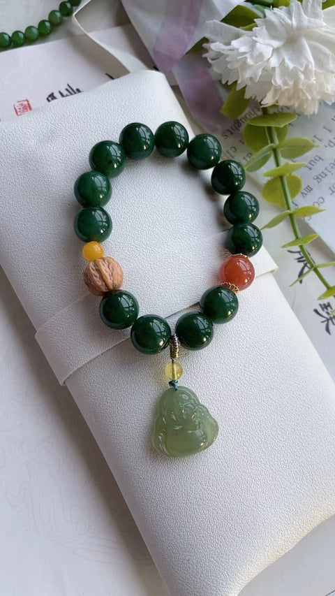 Gelang Jasper Alami Bahan Pit Tua Ukuran 1.2cm Giok halus dan hangat, gaya yang indah, serasi dengan Nanhong dan lilin lebah, sudah termasuk pajak pengiriman.