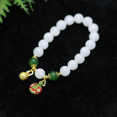 Gelang Giok Putih Hetian Bahan halus dan hangat berlapis emas 14k Ukuran 10mm Sudah termasuk pajak pengiriman.