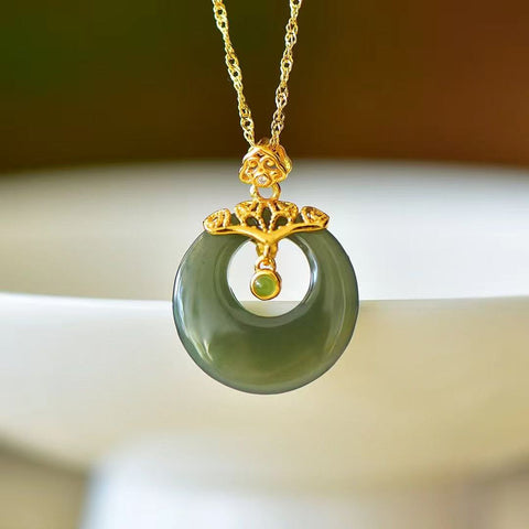 3299Q-2 Set Kalung Jepitan Putri Jasper Alami dari Perak 925 Ukuran 20 * 20mm Giok halus dan hangat Termasuk ongkos kirim dan pajak.