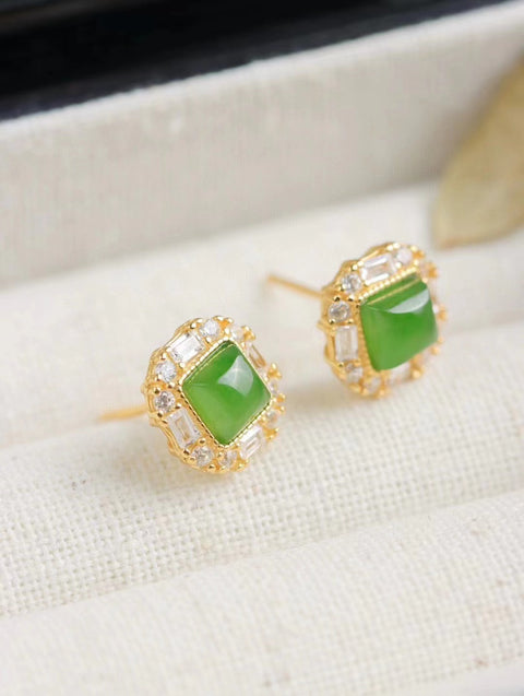 Anting Pejantan Jasper Alami Pengaturan perak 925 hijau apel yang indah & & nbsp; Giok baik-baik saja dan hangat, gaya yang indah sudah termasuk pajak pengiriman.