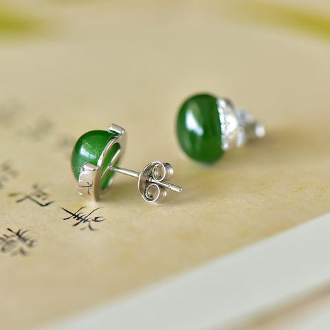 Anting-anting Cabochon Giok Hetian Bertatahkan Perak S925 a 12112#, Spesifikasi 8×10mm. Gratis ongkos kirim dan pajak.