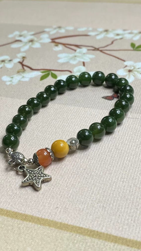 Gelang Jasper Alami dengan aksesoris cantik untuk keberuntungan Batu Giok yang bersih, halus dan hangat; Ukuran 8mm Sudah termasuk pajak pengiriman.