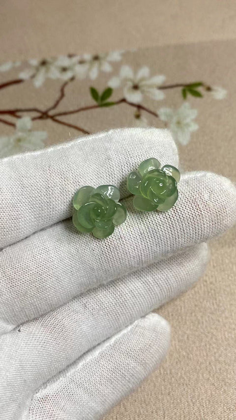 Anting Giok Mawar Alami dari Perak 925 Ukuran 14mm Giok yang halus dan hangat Sudah termasuk pajak pengiriman