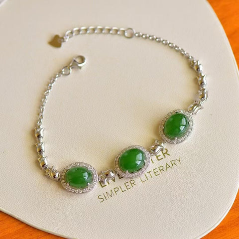 15917 Gelang Jasper Alami 925 Giok Tatahan Perak bersih dan halus serta hangat Ukuran 8 * 10mm Pengiriman dan pajak sudah termasuk.