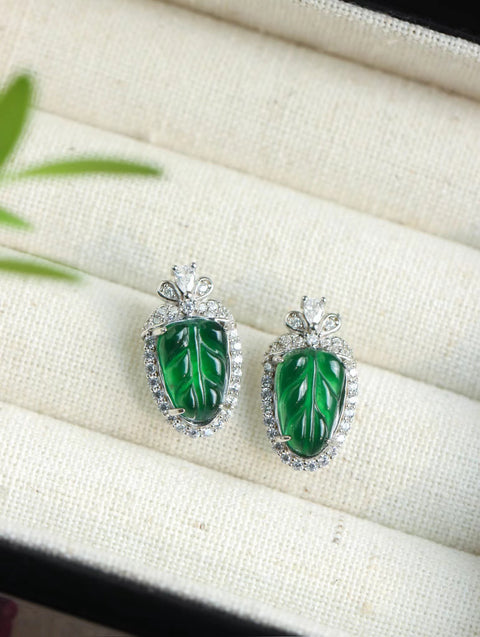 Anting Pejantan Daun Jadeite Guatemala Alami🍃 & nbsp; Ketika daun bertemu dengan batu giok, ia memberikan vitalitas abadi pada daun; S925 Sterling Silver Inlayed craftsmanship Style Sangat Indah Termasuk Pajak Pengiriman