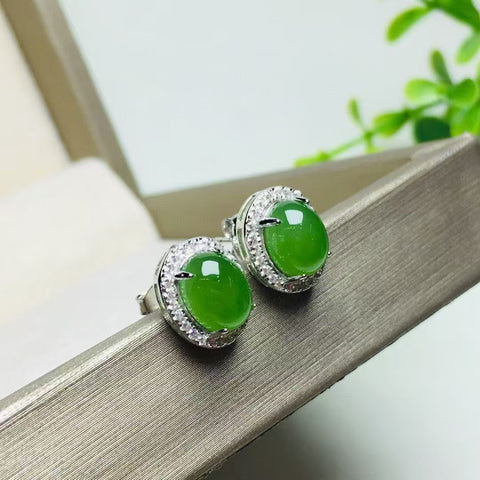 12018 Anting-Anting Tetesan Telur Jasper Alami dari Perak 925 Ukuran 6 * 8mm Giok halus dan hangat, gaya yang indah sudah termasuk pajak pengiriman.