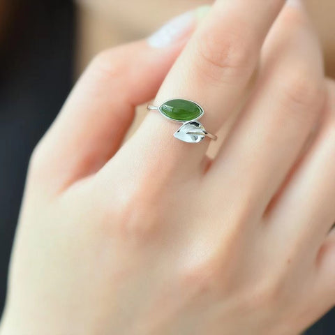 19425 Set Cincin Daun Jasper Alami dalam Gaya Perak 925 Ukuran 10 * 5mm Termasuk pajak pengiriman