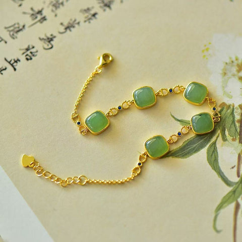 16004-2 Gelang Persegi Jasper Alami Ukuran 8 * 8mm 925 Perak Tatahan Giok adalah gaya yang halus dan hangat, indah.
