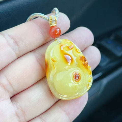 Liontin Labu Lilin Lebah Alami Ukiran Tangan Pola Indah Ukuran 40.2 * 15.2mm Sudah Termasuk Pajak Pengiriman