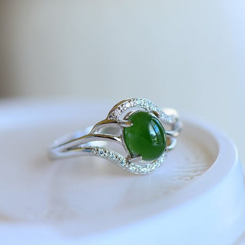 11152 Cincin Jasper Alami & nbsp; Ukuran 6 * 8mm 925 Giok Tatahan Perak bersih dan halus serta hangat Sudah termasuk pajak pengiriman.