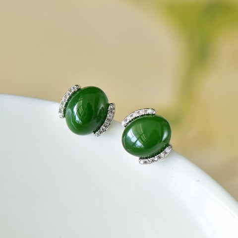 Anting-anting Cabochon Giok Hetian Bertatahkan Perak S925 a 12112#, Spesifikasi 8×10mm. Gratis ongkos kirim dan pajak.