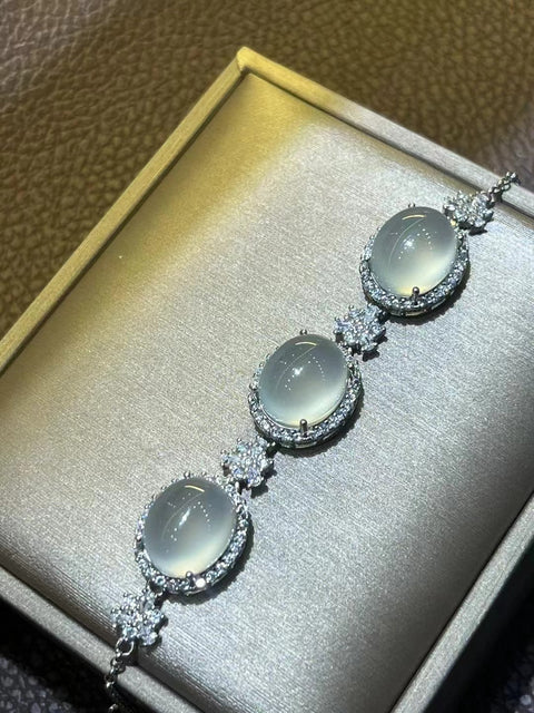 Gelang Es Tinggi Giok Alami 925 tatahan perak Giok bersih, halus dan hangat Ukuran 10 * 12mm Sudah termasuk pajak pengiriman.