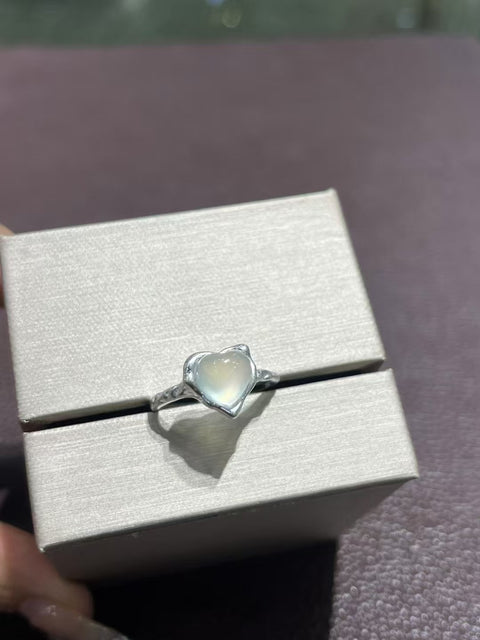 Cincin Peri Giok Alami Ins Fairy Ring 925 Gaya Pengaturan Perak sangat indah Giok bersih, halus dan hangat.