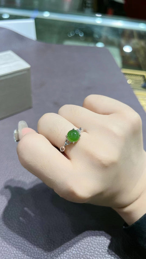 Cincin Jasper Rusia Alami dari 925 Perak Ukuran 8mm Giok bersih, halus, hangat dan indah.