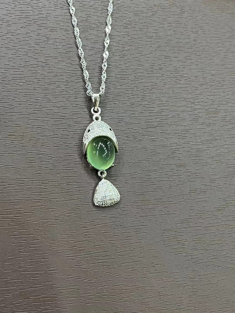 Kalung Ikan Giok Alami dengan Gaya 925 Perak Ukuran 10 * 8mm Termasuk Ongkos Kirim & Pajak