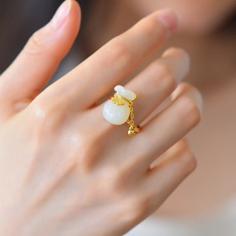 Cincin Giok Hetian "Kantong Uang" dengan Rangka Perak S925 - 1049-2# 12×16 mm. Gratis ongkos kirim dan pajak.