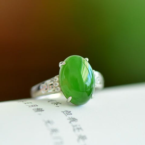11385 Cincin Jasper Alami & 925 Giok Perak dengan pengaturan 925 Perak yang halus dan hangat, gaya yang indah, sudah termasuk pajak pengiriman.
