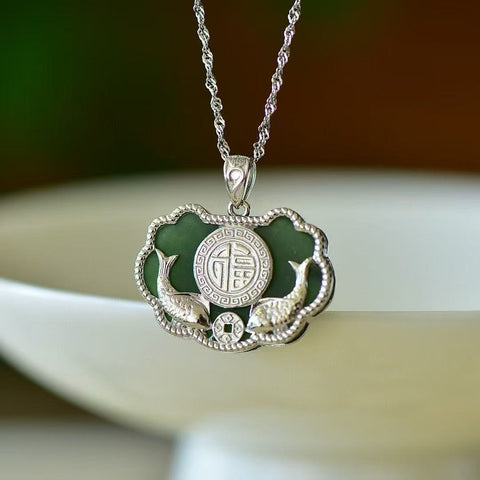 10869-2 Kalung Jasper Alami dari 925 Perak Ukuran 17 * 24mm Giok halus dan hangat, gaya yang indah, sudah termasuk pajak pengiriman.