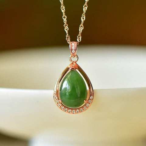 10224 Kalung Tetesan Air Mata Jasper Alami 925 pengaturan perak Ukuran 10 * 14mm Giok halus dan hangat, gaya yang indah sudah termasuk pajak pengiriman.
