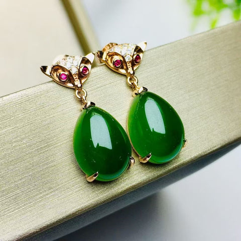 12037-1 Anting Jasper Alami Set dalam 925 Perak Ukuran 10 * 14mm Giok halus dan hangat, gaya yang indah sudah termasuk pajak pengiriman.