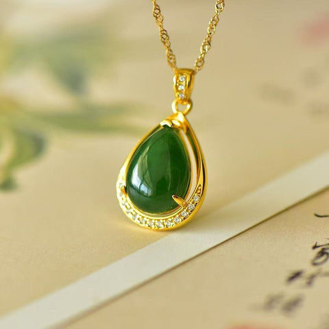 10224 Kalung Tetesan Air Mata Jasper Alami 925 pengaturan perak Ukuran 10 * 14mm Giok halus dan hangat, gaya yang indah sudah termasuk pajak pengiriman.