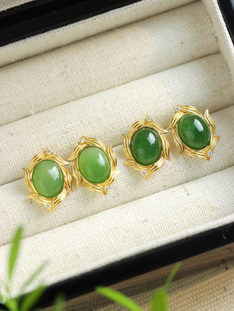 Anting-anting Giok Hotan Jasper Alami Warna yang indah dengan pengaturan perak 925 Giok yang bersih, halus dan hangat Sudah termasuk pajak pengiriman.