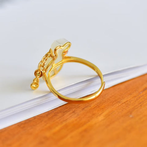 Cincin Giok Hetian "Kantong Uang" dengan Rangka Perak S925 - 1049-2# 12×16 mm. Gratis ongkos kirim dan pajak.