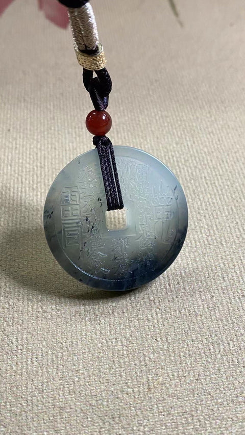 Liontin Uang Hantu Giok Cui Giok Alami Ukuran 35 * 5.7mm Giok Buatan Tangan Termasuk Pengiriman & Pajak