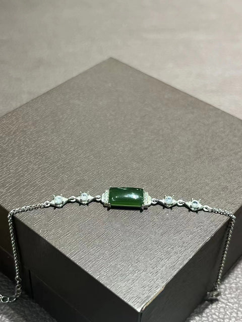 Gelang Batu Bata Persegi Giok Alami Giok bersih, halus dan hangat dengan tatahan perak 925 Ukuran 6 * 12mm Sudah termasuk ongkos kirim dan pajak.