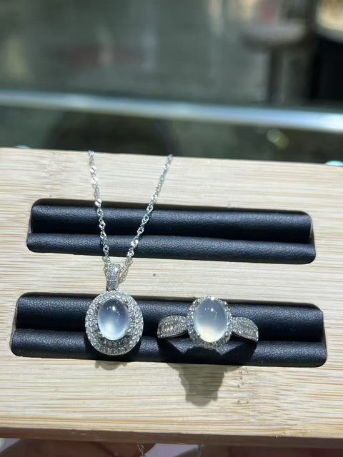 Set Giok Alami dari 925 Perak & Ukuran 9 * 7mm Giok Halus Termasuk Pengiriman & Pajak