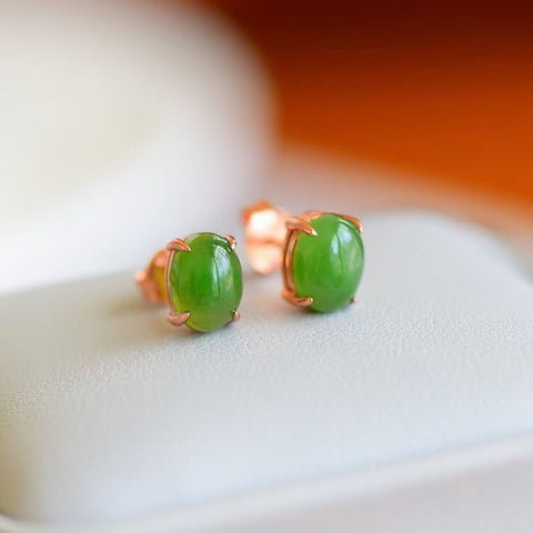 12013 Anting Tetes Telur Jasper Alami dari Perak 925 Ukuran 6 * 8mm Giok halus dan hangat, gaya yang indah, sudah termasuk pajak pengiriman.