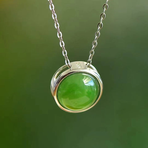 Kalung Telur Jasper Alami dari Perak 925 Ukuran 11mm Giok bersih, halus dan hangat Gayanya sederhana, sudah termasuk pajak pengiriman.