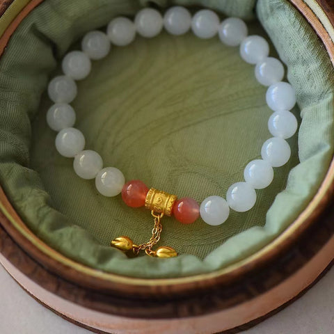 6029 Gelang Bahan Batu Giok Hetian Qinghai Alami Ukuran 8mm dengan Batu Giok Agate bersih dan halus serta hangat Sudah termasuk pajak pengiriman.