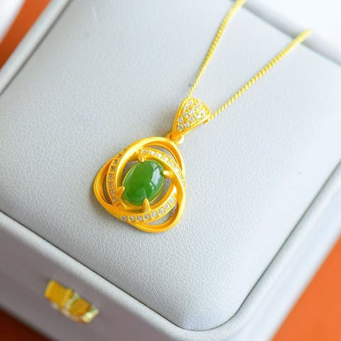10494 Kalung Jasper Alami Ukuran 6 * 8mm Gaya 925 pengaturan perak Giok bersih, halus dan hangat.