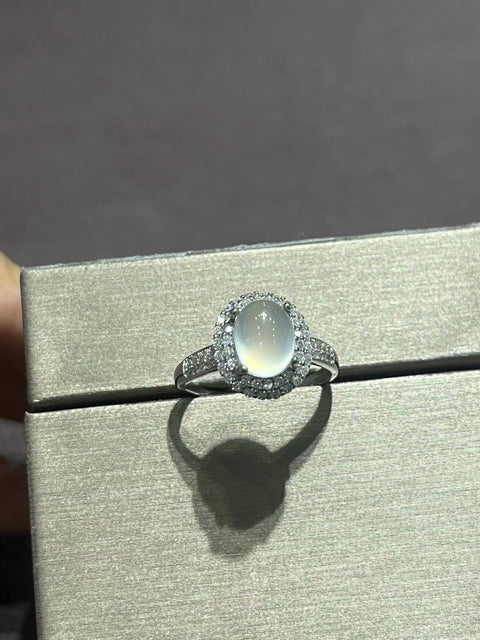 Cincin Tatahan Perak Giok Kubik 925 Perak dengan Berlian Ukuran Telur: 9 x 7mm Harga Sudah Termasuk Pajak Pengiriman