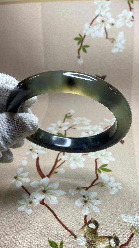Gelang Tinta Giok Cui Alami Ukuran 64-66mm Ukuran 65.1mm Lebar Sisi 12.3mm Giok semuanya terjadi secara alami Pola pengiriman acak termasuk Pajak Pengiriman!