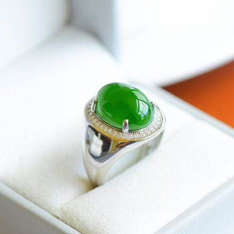 11007 Cincin Telur Jasper Alami yang terbuat dari perak 925 Ukuran 12 * 16mm Giok halus dan hangat, gaya yang indah sudah termasuk pajak pengiriman.