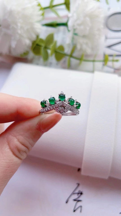 Cincin Pasangan Batu Giok Alami Bahan Pit Tua Bahan Halus dan Hangat Warna Indah 925 Tatahan Perak