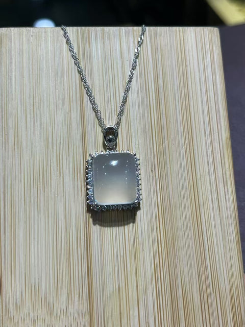 Kalung Gula Batu Es Batu Giok Cui Giok Alami dari perak 925, ukuran 14mm, gaya yang luar biasa, giok yang bersih dan halus.