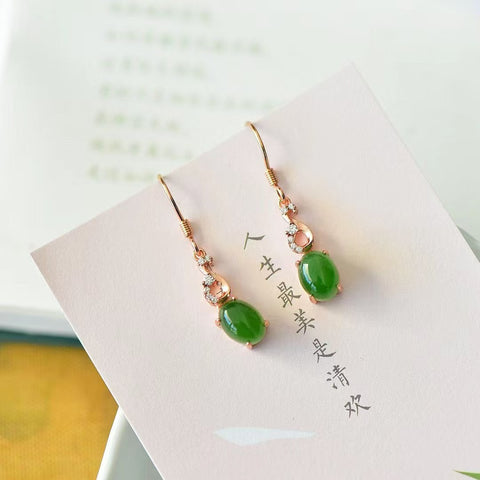12008 Anting-anting Tetesan Telur Jasper Alami yang terbuat dari perak 925 Ukuran 6 * 8mm Giok halus dan hangat, gaya yang indah sudah termasuk pajak pengiriman.