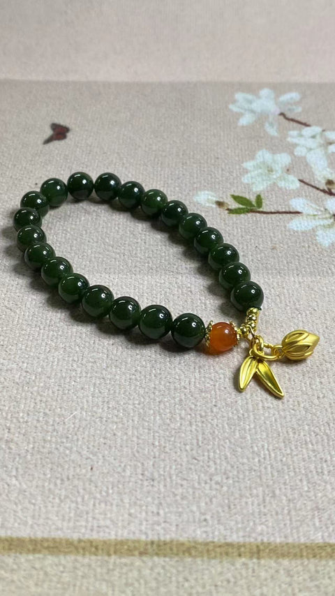 Gelang giok halus, gelang jasper, dengan aksesoris yang sangat indah, indah di tangan, ukuran: 8mm Termasuk pajak pengiriman