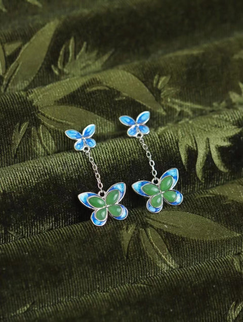 Anting Kupu-kupu Enamel Jasper Alami yang terbuat dari batu giok perak 925 yang bersih, halus, dan hangat Sudah termasuk ongkos kirim dan pajak.