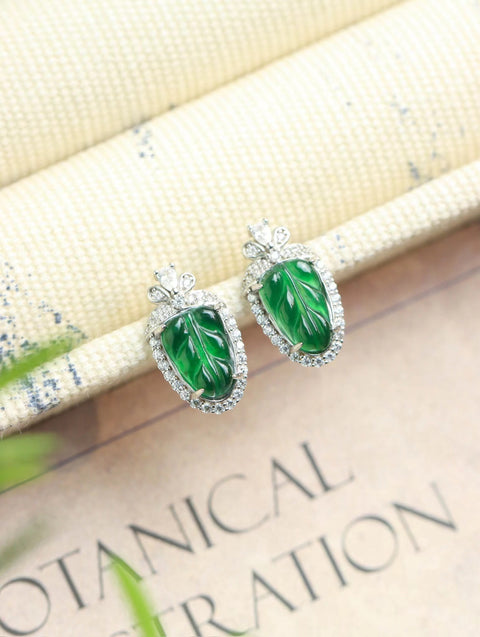 Anting Pejantan Daun Jadeite Guatemala Alami🍃 & nbsp; Ketika daun bertemu dengan batu giok, ia memberikan vitalitas abadi pada daun; S925 Sterling Silver Inlayed craftsmanship Style Sangat Indah Termasuk Pajak Pengiriman