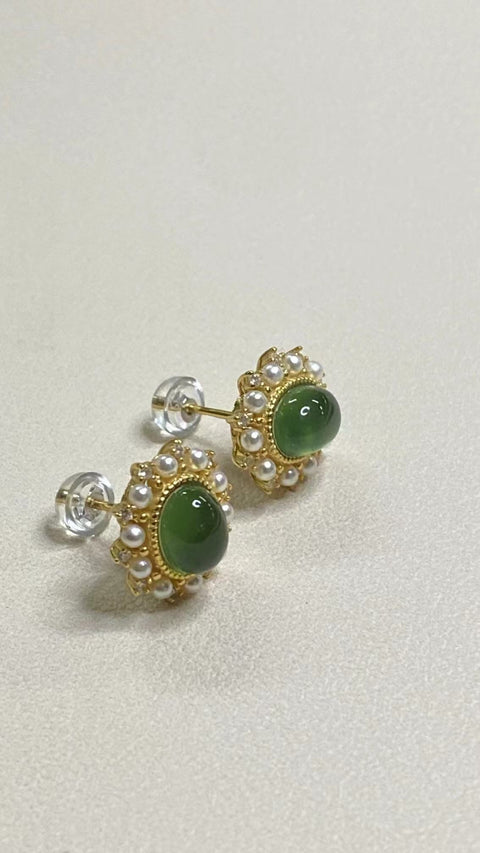 Anting Giok Halus Ukuran 6 * 8mm Set dalam Gaya Perak 925 Termasuk pajak pengiriman