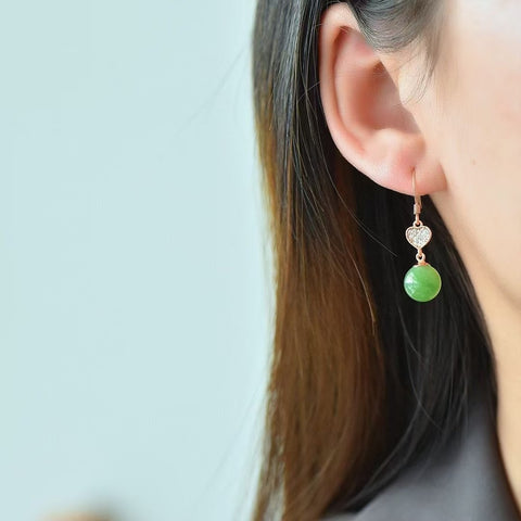 12263-1 Anting Jasper Alami Ukuran 10mm 925 Giok Tatahan Perak adalah giok yang halus dan hangat, gaya yang indah, sudah termasuk pajak pengiriman.