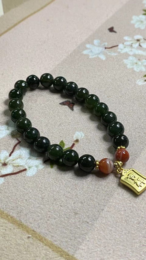Gelang Jasper Halus dengan aksesoris Ukuran 8mm Giok halus dan hangat, gaya yang indah sudah termasuk pajak pengiriman.