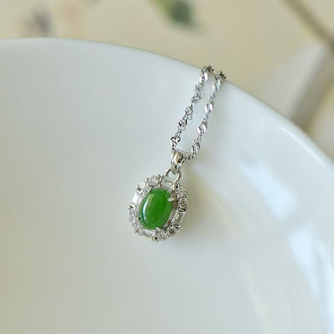 10862 Kalung Jasper Alami yang terbuat dari perak 925 Ukuran 5 * 7mm Giok halus dan hangat, gaya yang indah sudah termasuk pajak pengiriman.
